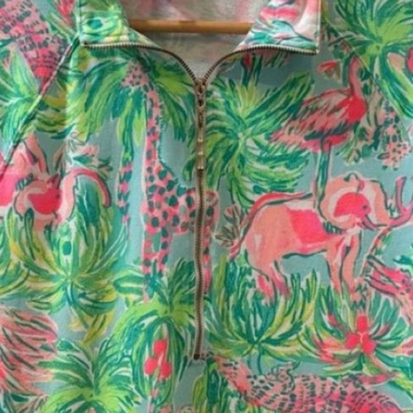🐘 🦩Lilly Pulitzer UPF 50+ animals “On Parade” pink & green Skipper popover XL - Picture 2 of 3